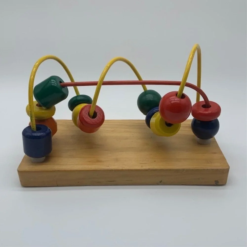 Vtg Wooden Bead Maze Toy Montessori Educational Activity Motor Skills Toy 8x4